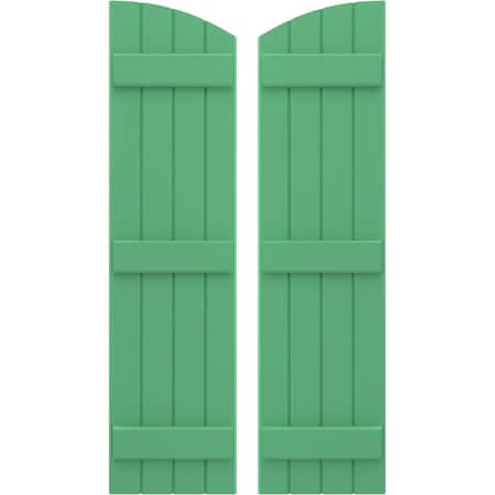 Ekena Millwork Americraft 4-Board (3 Batten) Wood Joined Board-n-Batten Shutters w/Ellipt Top, ARW401BE414X61LPH, PR ARW401BE414X61LPH